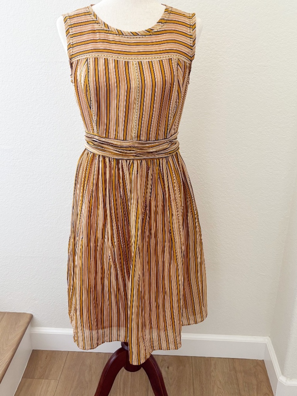 Tory Burch striped linen silk blend midi dress Size 6 - Picture 2 of 9